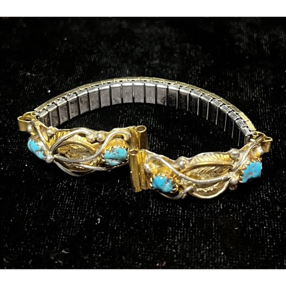 Sterling Silver Turquoise Signed Watch Band Tips 10mm Gold Tone Speidel